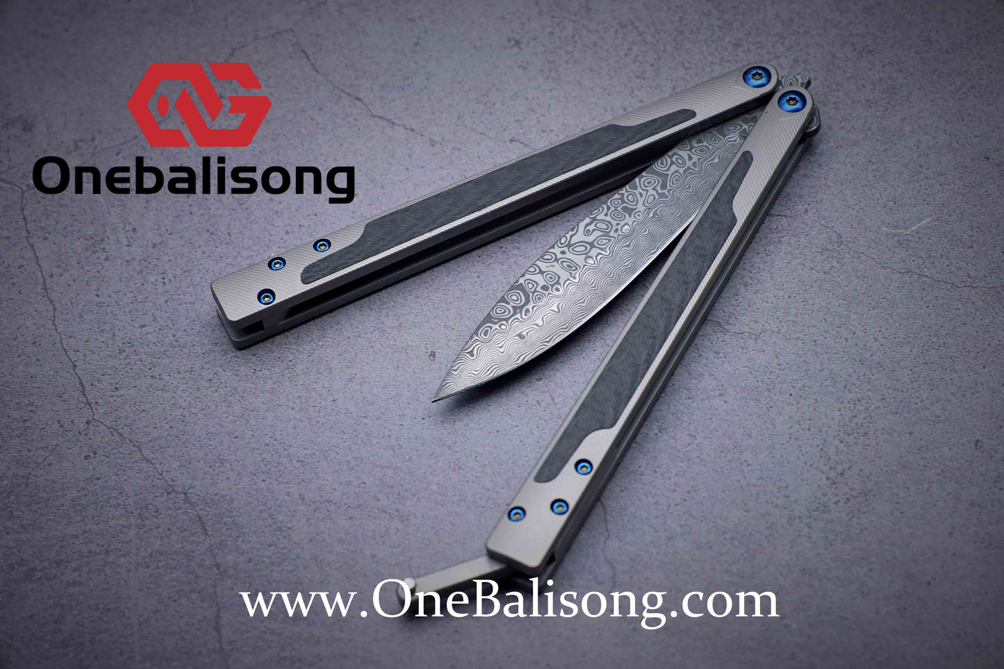 theone ex10 clone titanium handle + carbon fiber patch Damascus blade