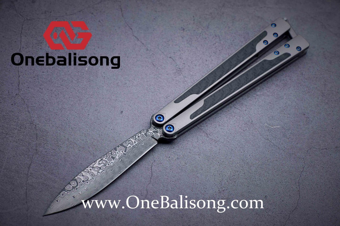 theone ex10 clone titanium handle + carbon fiber patch Damascus blade