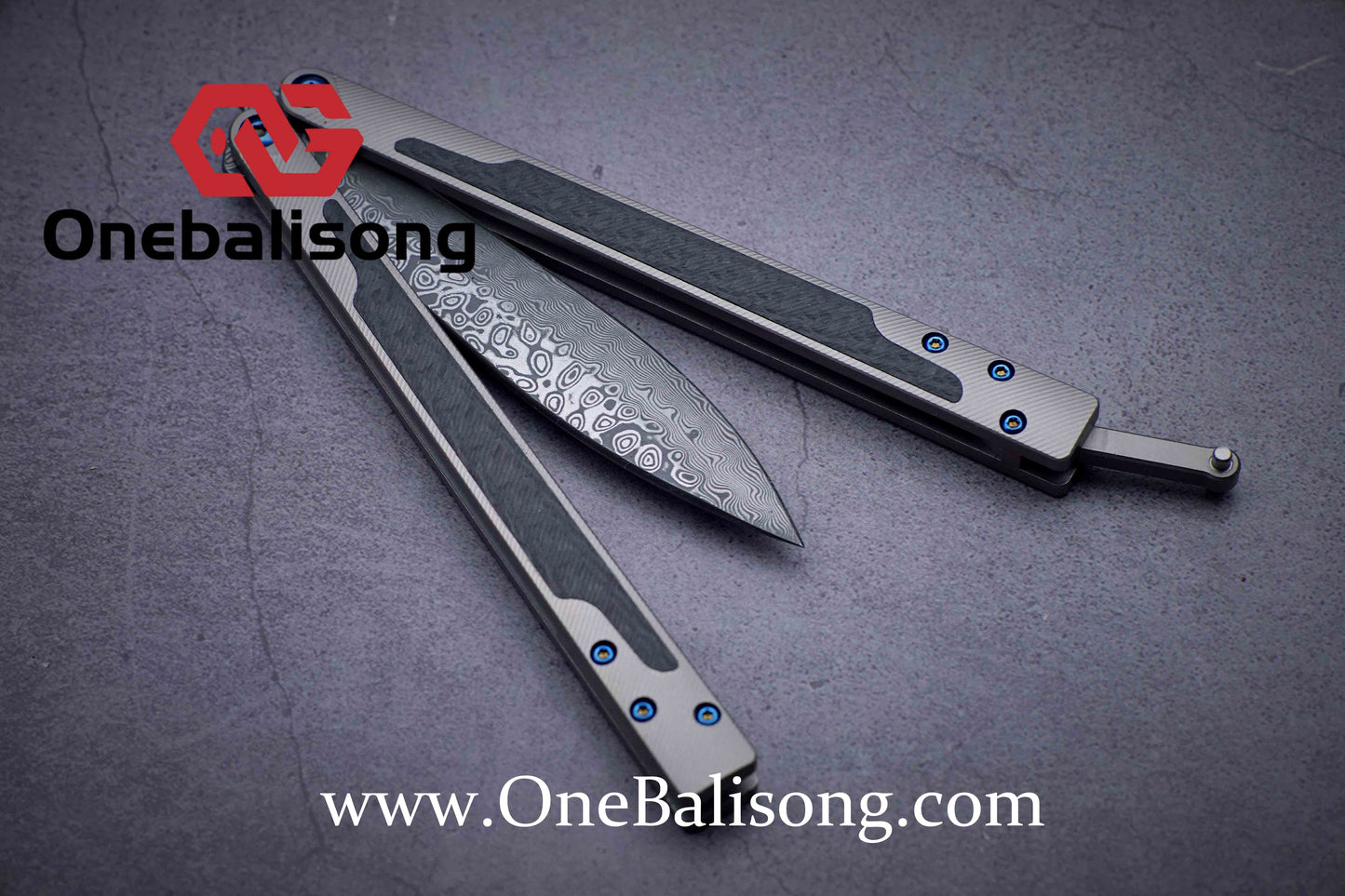 theone ex10 clone titanium handle + carbon fiber patch Damascus blade