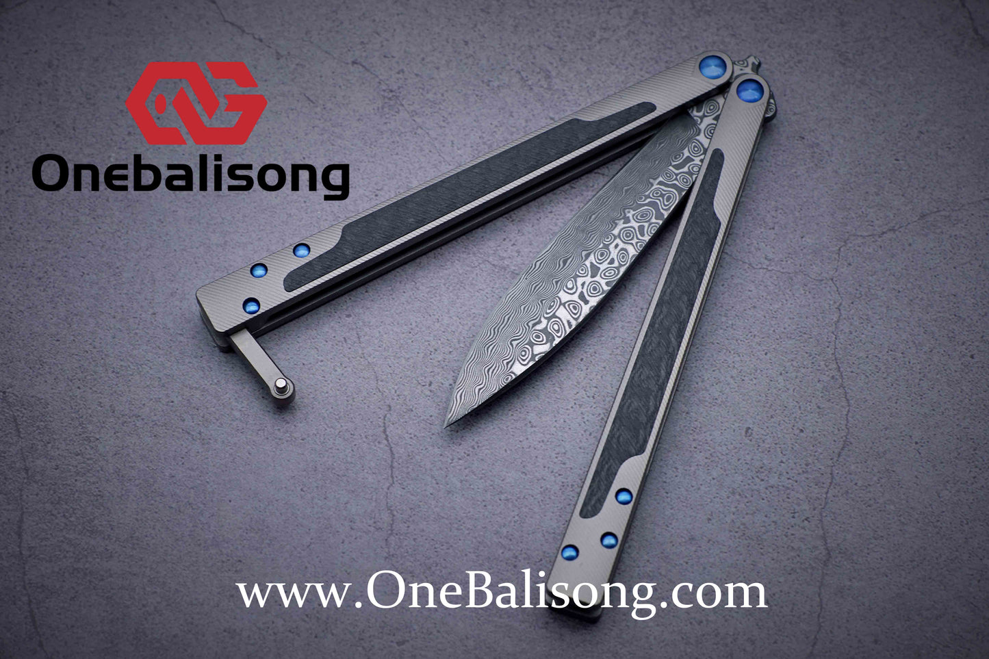 theone ex10 clone titanium handle + carbon fiber patch Damascus blade