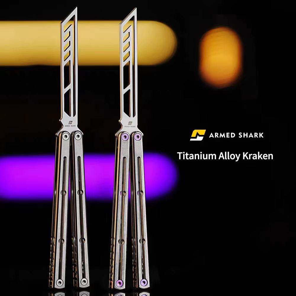 ARMED SHARK Sandwich Titanium Kraken Clone TC4 Titanium Alloy Handle 5CR15 Stainless Steel Blade Bushing