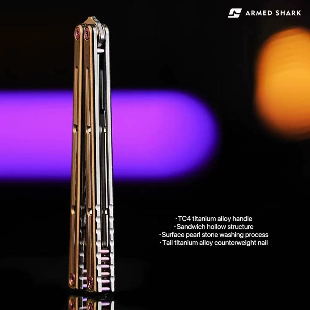 ARMED SHARK Sandwich Titanium Kraken Clone TC4 Titanium Alloy Handle 5CR15 Stainless Steel Blade Bushing