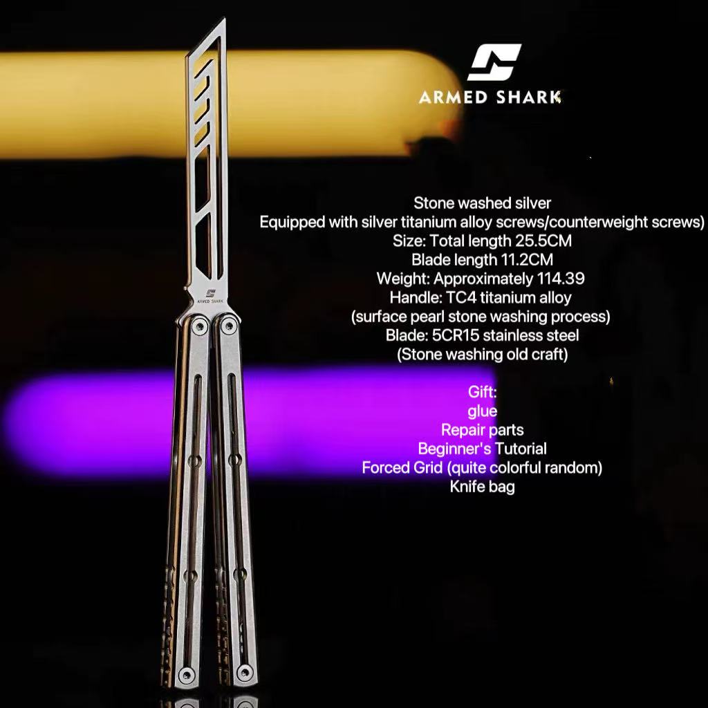 ARMED SHARK Sandwich Titanium Kraken Clone TC4 Titanium Alloy Handle 5CR15 Stainless Steel Blade Bushing