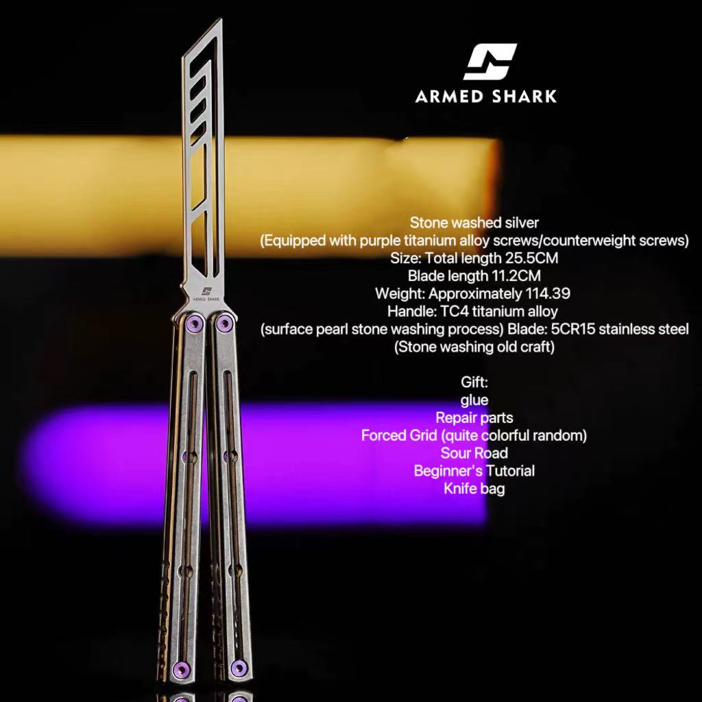 ARMED SHARK Sandwich Titanium Kraken Clone TC4 Titanium Alloy Handle 5CR15 Stainless Steel Blade Bushing
