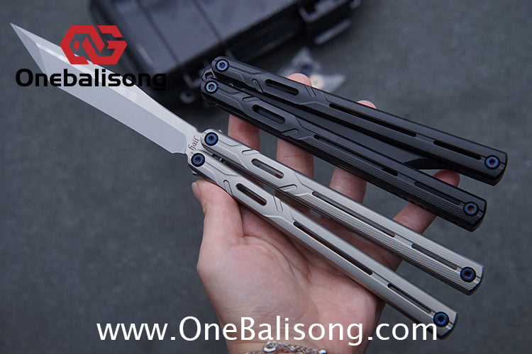 H-air Titanium Knicks Balisong Seven Series Titanium Alloy Handle Stainless Steel Blade Bushings