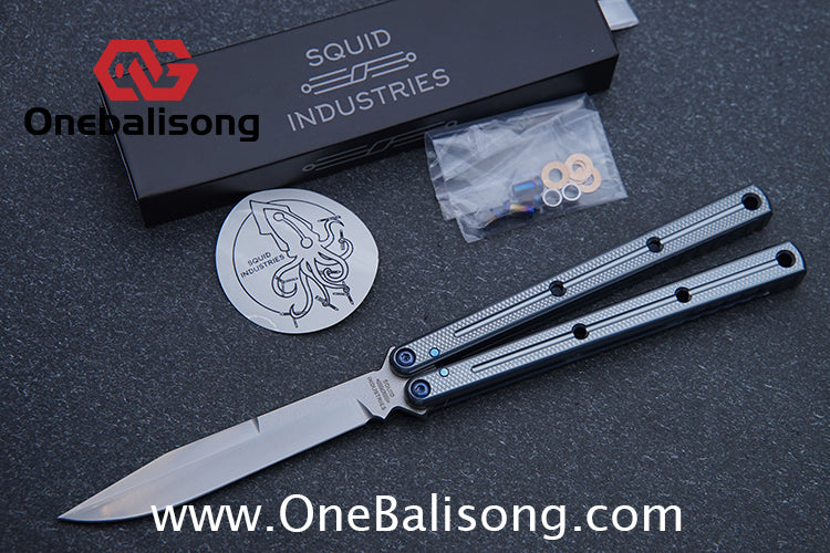 Blue River Glossy Kraken 7075 Aluminum Handle Titanium Alloy Screws Balisong Stainless Steel Blade Clone Bushing