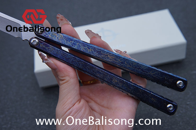 Baliplus Gaboon Balisong Clone Titanium Alloy Handle 14C28N Stainless Steel Blade Sandwich Structure