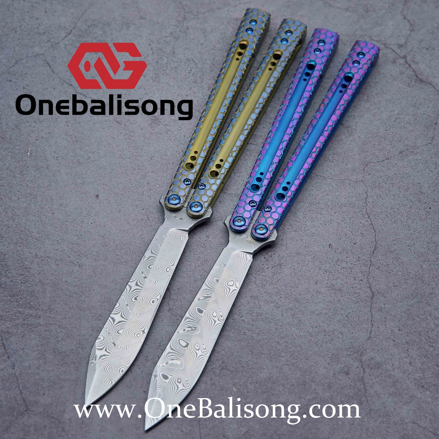 theone python clone Titanium handle Damascus steel blade Bushing