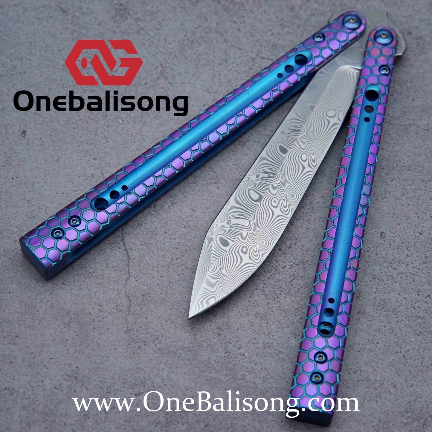 theone python clone Titanium handle Damascus steel blade Bushing