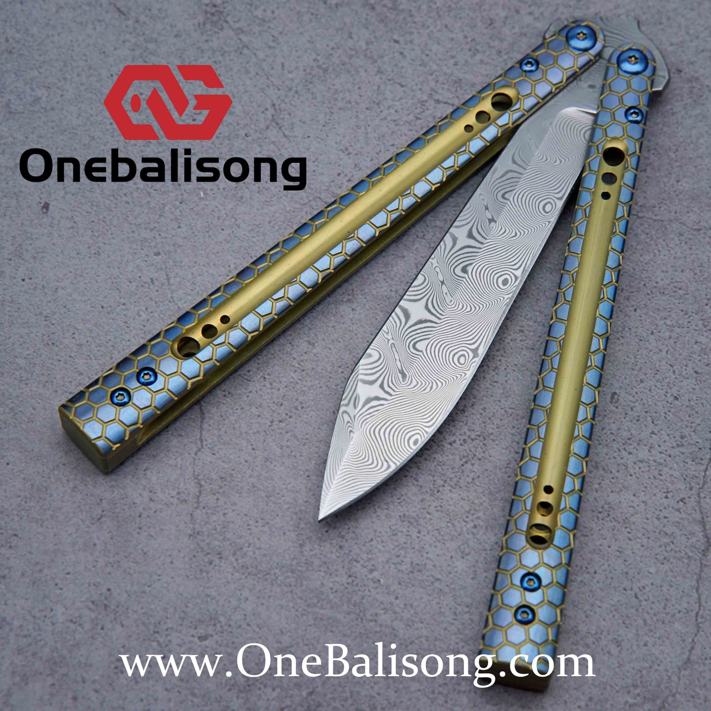 theone python clone Titanium handle Damascus steel blade Bushing