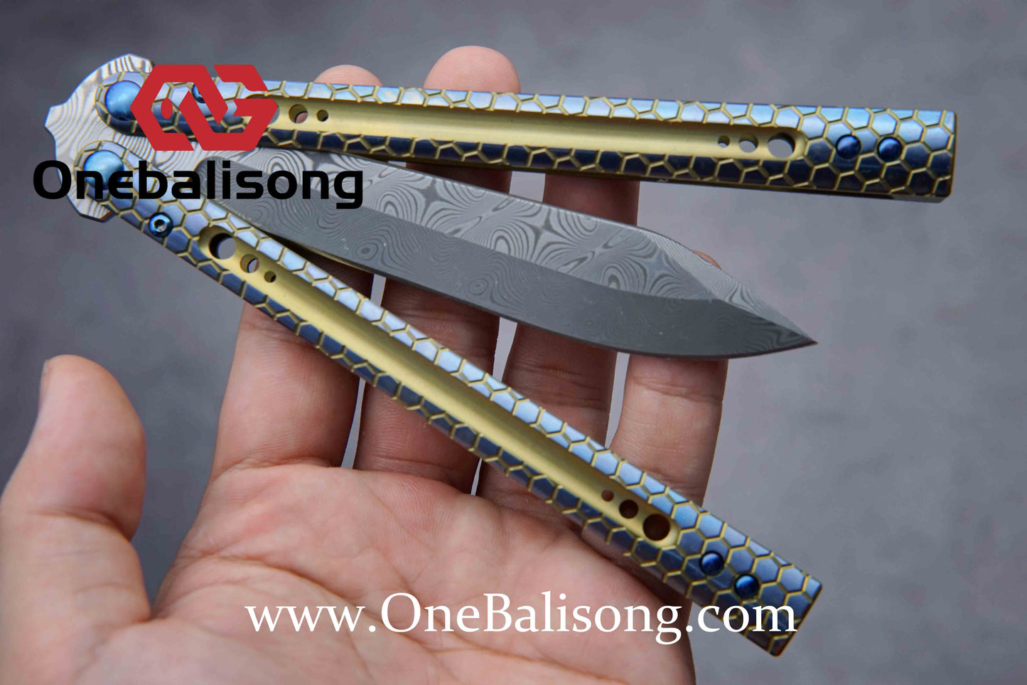 theone python clone Titanium handle Damascus steel blade Bushing