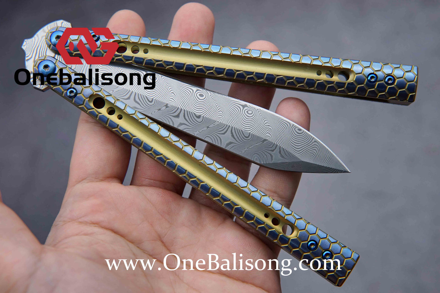 theone python clone Titanium handle Damascus steel blade Bushing