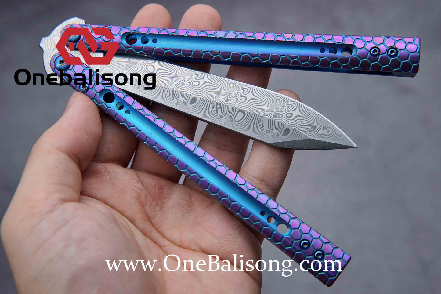 theone python clone Titanium handle Damascus steel blade Bushing
