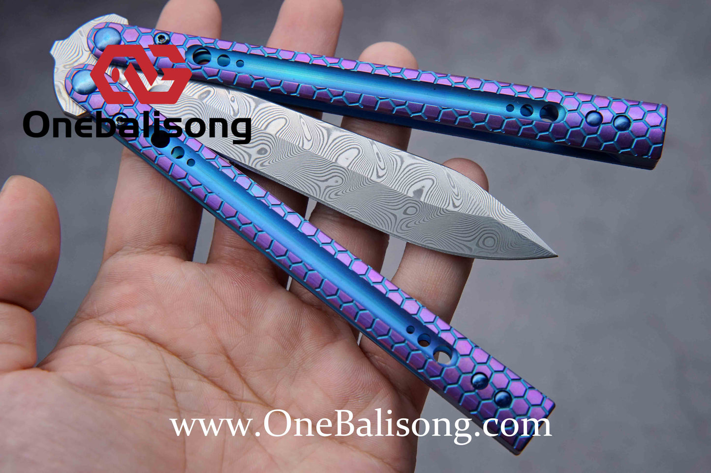 theone python clone Titanium handle Damascus steel blade Bushing