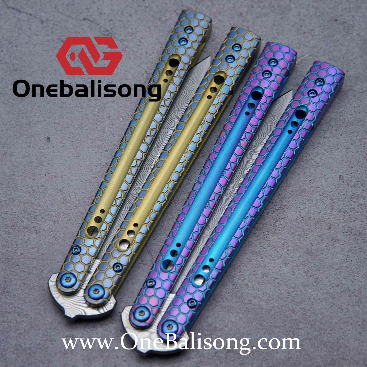 theone python clone Titanium handle Damascus steel blade Bushing