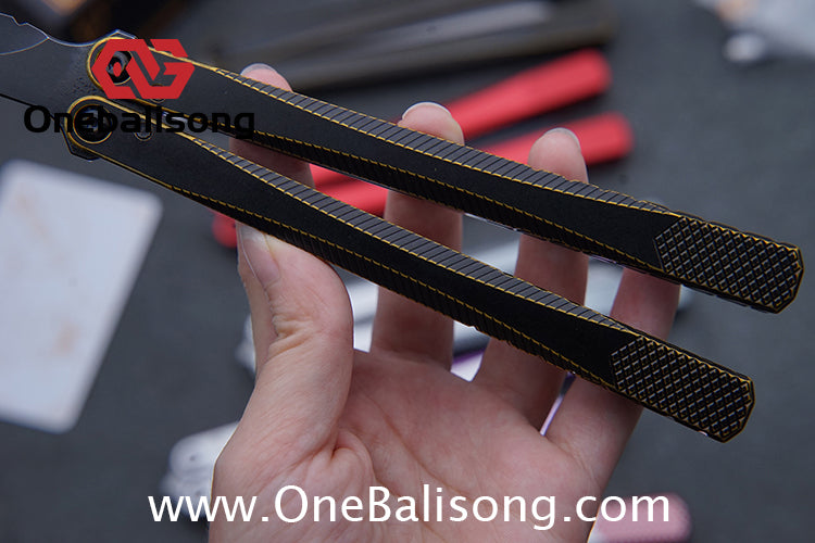 Porcuedge Drum Tide Original Balisong 7075 Aluminium Alloy Handle Japan aus10 Stainless Steel Blade Bushing