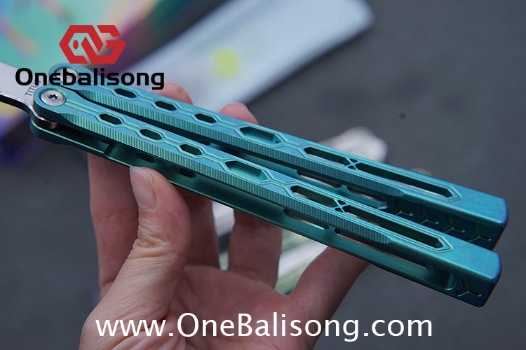 TITUS Mirror Original Balisong TC4 Titanium Alloy Handle 14C28N Stainless Steel Fake Blade Bushing