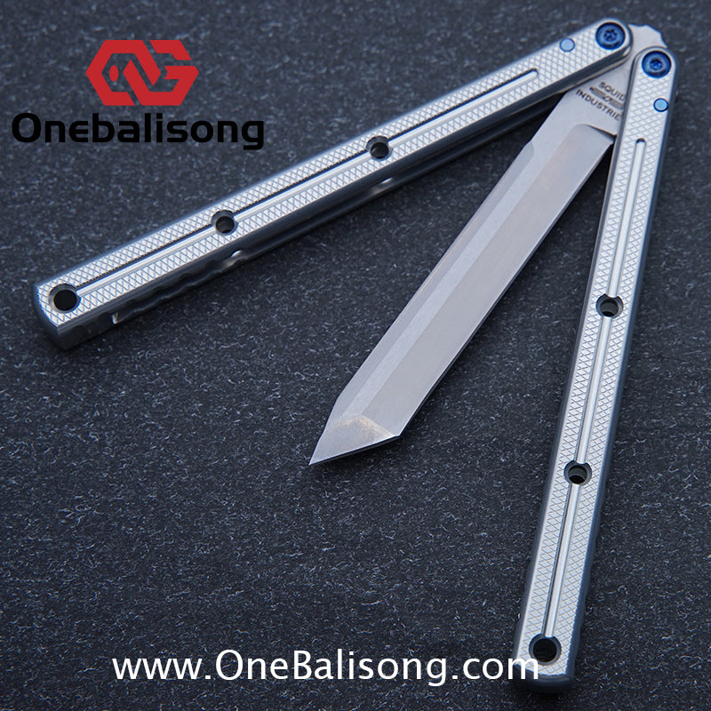 Blue River Glossy Kraken 7075 Aluminum Handle Titanium Alloy Screws Balisong Stainless Steel Blade Clone Bushing
