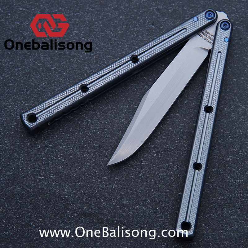 Blue River Glossy Kraken 7075 Aluminum Handle Titanium Alloy Screws Balisong Stainless Steel Blade Clone Bushing