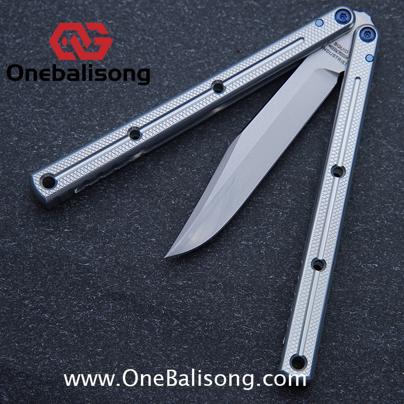 Blue River Glossy Kraken 7075 Aluminum Handle Titanium Alloy Screws Balisong Stainless Steel Blade Clone Bushing