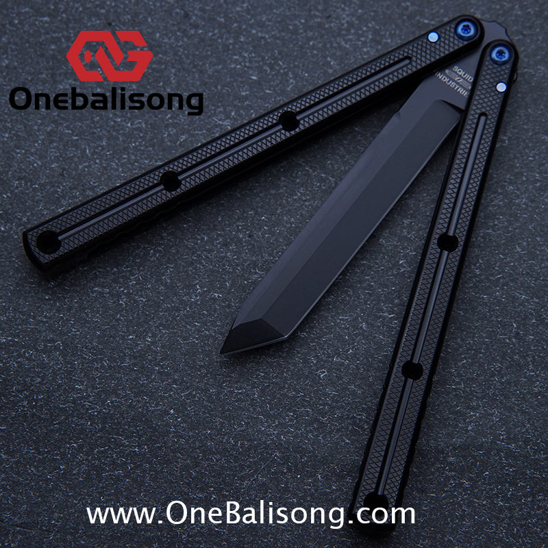 Blue River Glossy Kraken 7075 Aluminum Handle Titanium Alloy Screws Balisong Stainless Steel Blade Clone Bushing