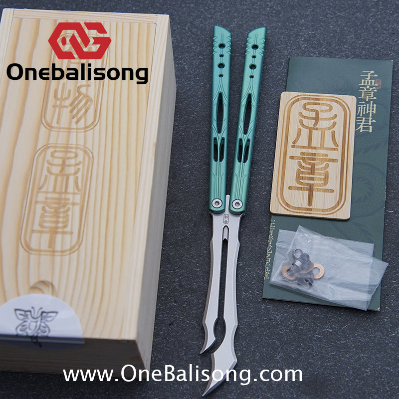Qinglong Balisong Mengzhang Divine Lord TC4 Titanium Alloy Handle 440C Stainless Steel Blade Bushing