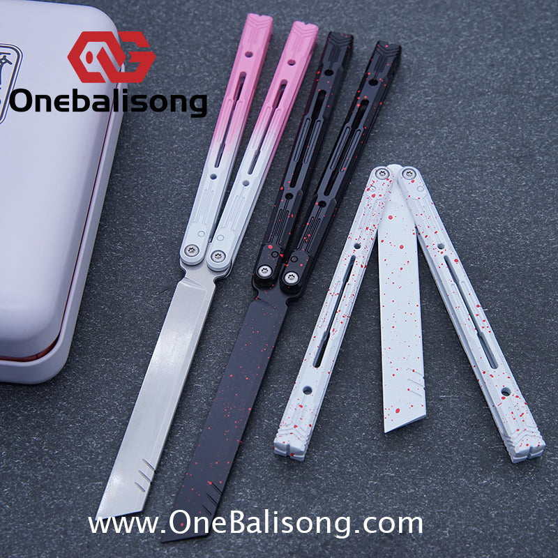 Curiosity White Tiger Balisong 7075 Aluminum Alloy Ceramic Coating Handle Stainless Steel Blade Bushings