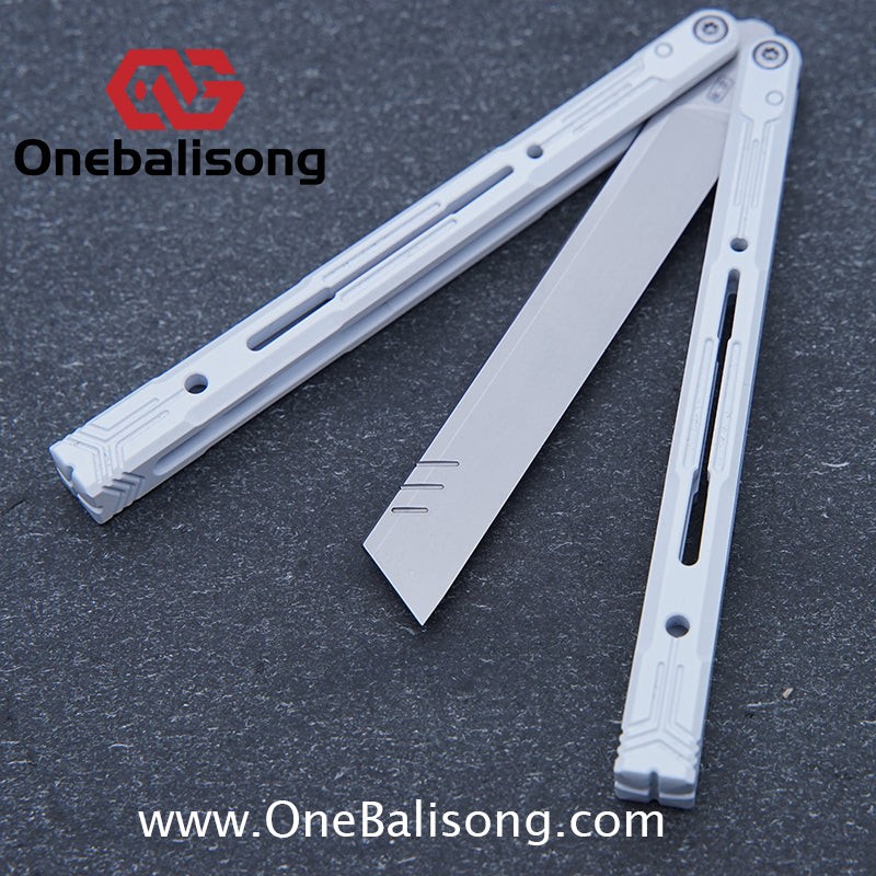 Curiosity White Tiger Balisong 7075 Aluminum Alloy Ceramic Coating Handle Stainless Steel Blade Bushings