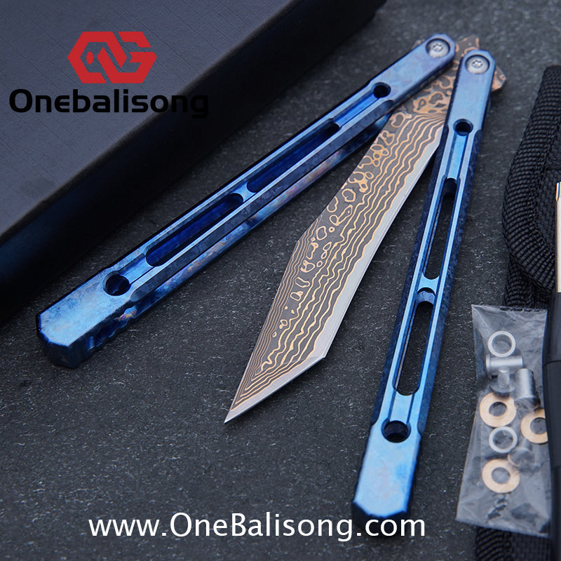 THEONE Reaper/Blackbird Balisong Clone TC4 Titanium Alloy Handle Stainless Steel Blade One-piece structure Bushing