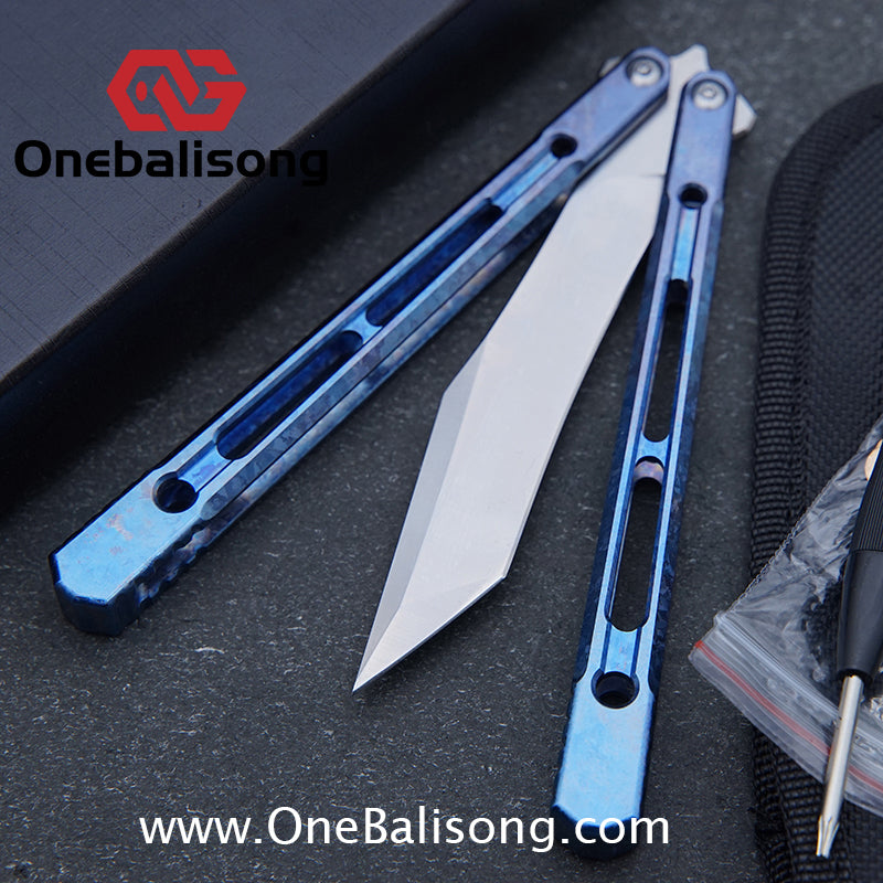 THEONE Reaper/Blackbird Balisong Clone TC4 Titanium Alloy Handle Stainless Steel Blade One-piece structure Bushing