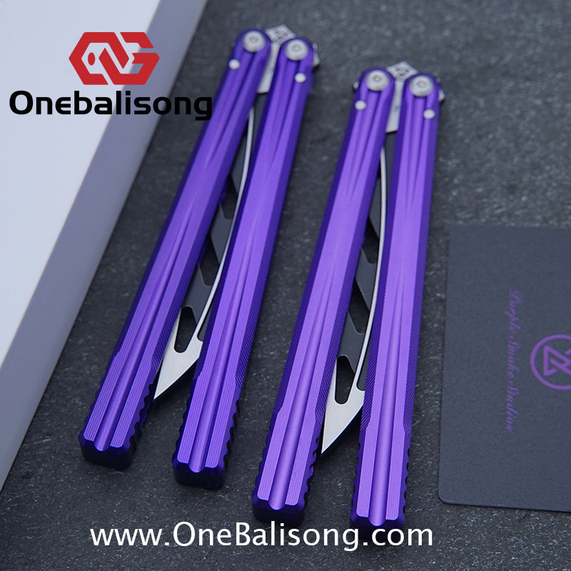 TITAN & Purple Smoke The Tiger V2 Balisong 7075 Aluminum Alloy Handle 440c Stainless Steel Trainer Blade Bushing
