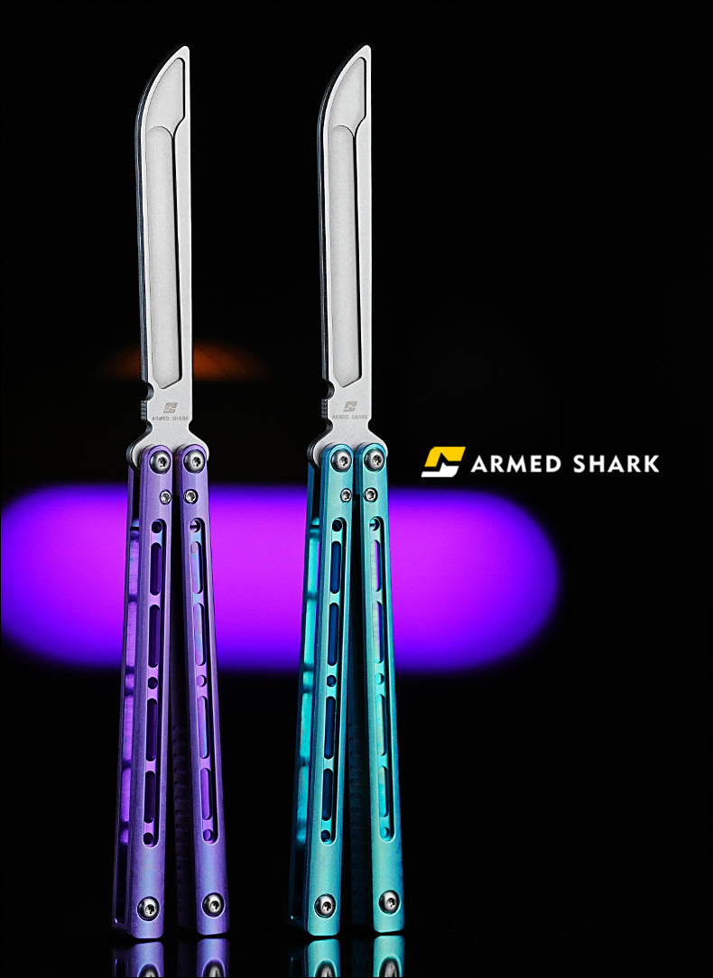 ARMED SHARK MASHIN Balisong Clone TC4 Titanium Alloy Handle 5CR15 Stainless Steel Blade Bushing