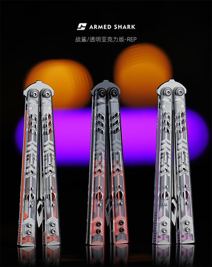 ARMED SHARK Transparent Acrylic Plate REP Balisong Clone 5CR15 Stainless Steel imported acrylic G10 integrated counterweight Bushings
