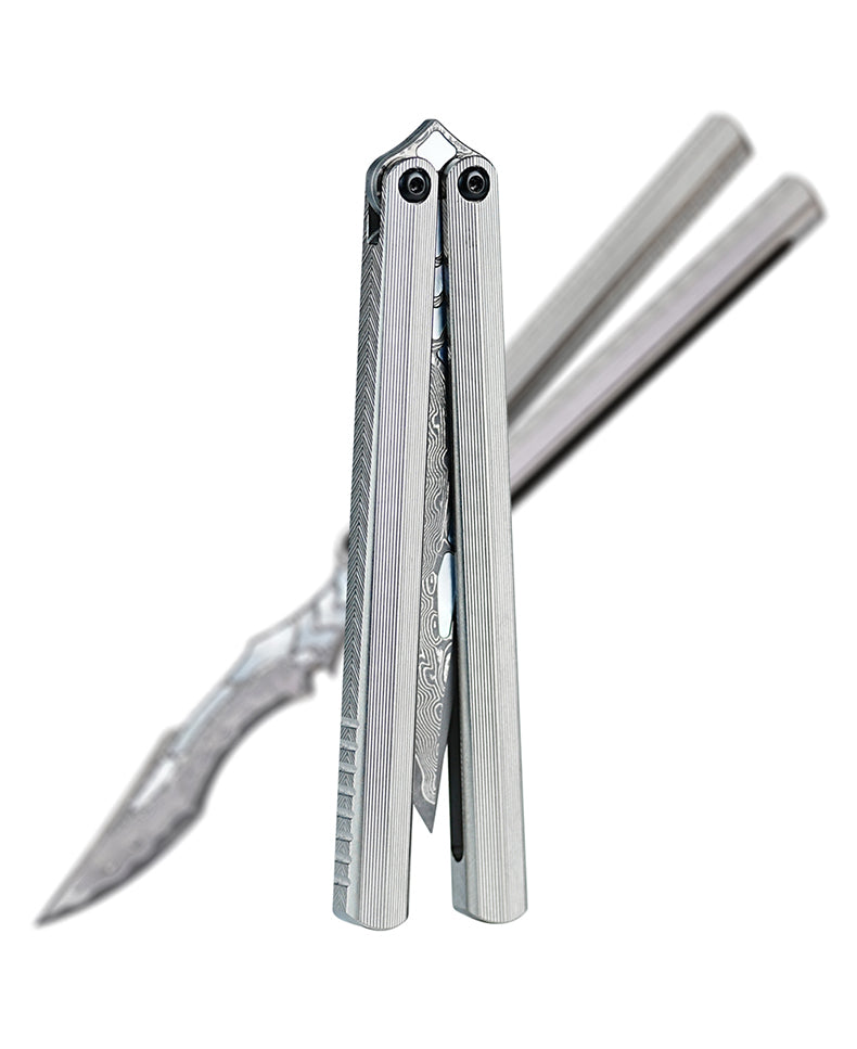 Armed Shark CK Viper Balisong Clone TC4 Titanium Alloy/Titanium Damascus Handle 14C28N MOV/Damascus Stainless Steel Fake Blade