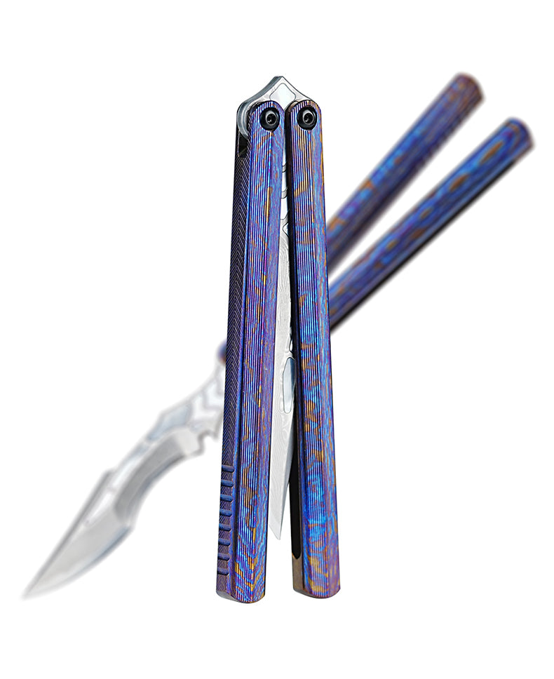 Armed Shark CK Viper Balisong Clone TC4 Titanium Alloy/Titanium Damascus Handle 14C28N MOV/Damascus Stainless Steel Fake Blade