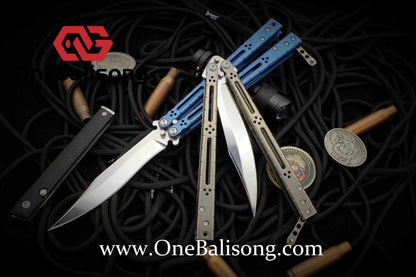 theone HOM bas Balisong clone Titanium alloy-handle stainless steel blade bushings Sandwich structure