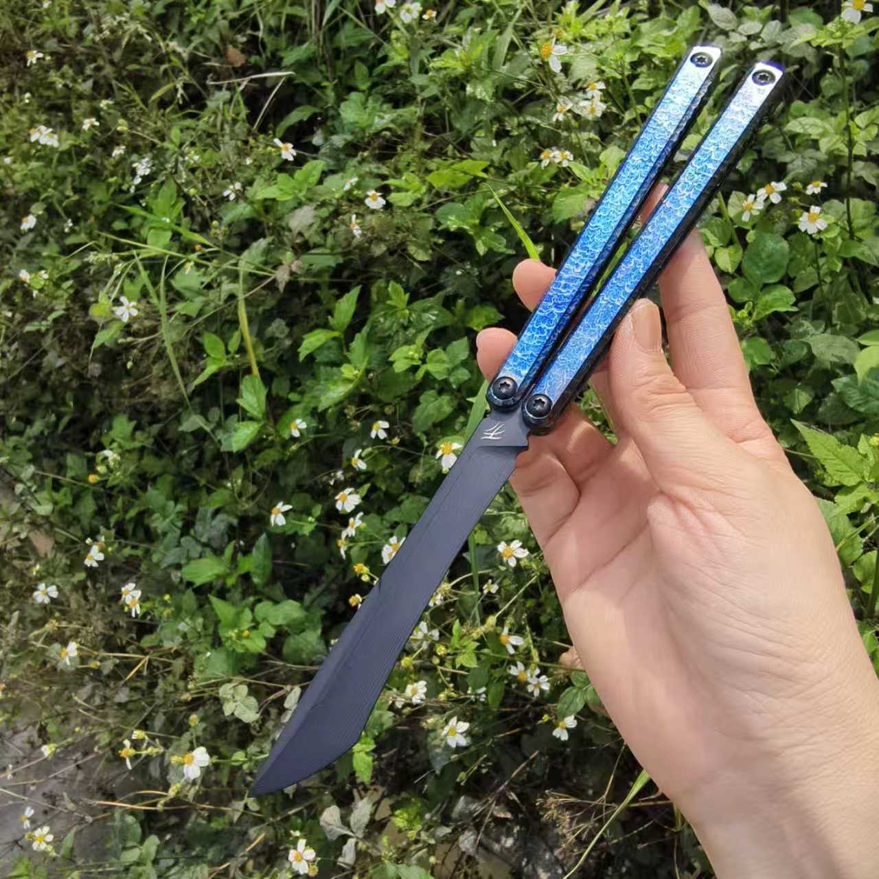 Baliplus Gaboon Balisong Clone Titanium Alloy Handle 14C28N Stainless Steel Blade Sandwich Structure