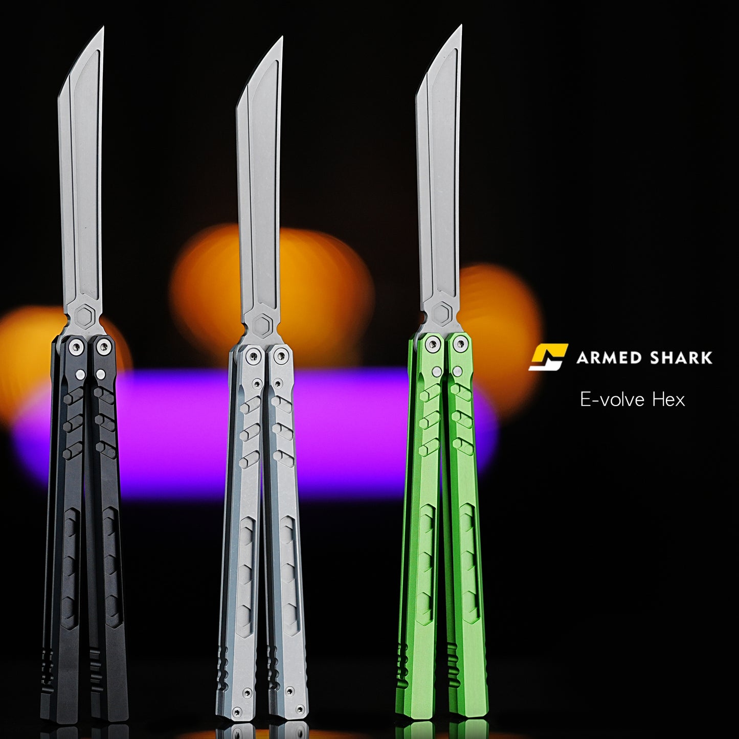 ARMED SHARK E-volve Hex Balisong Clone 7075 Aluminum Alloy Handle 440c Stainless Steel Blade Bushing