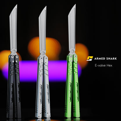 ARMED SHARK E-volve Hex Balisong Clone 7075 Aluminum Alloy Handle 440c Stainless Steel Blade Bushing