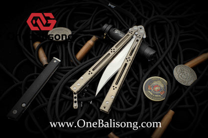 theone HOM bas Balisong clone Titanium alloy-handle stainless steel blade bushings Sandwich structure