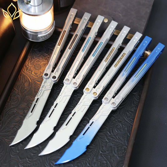 Newera JHong Original Balisong 7075 Aluminum TC4 Titanium Alloy Patch Handle 7075 Aluminum Blade Trainer Bushing