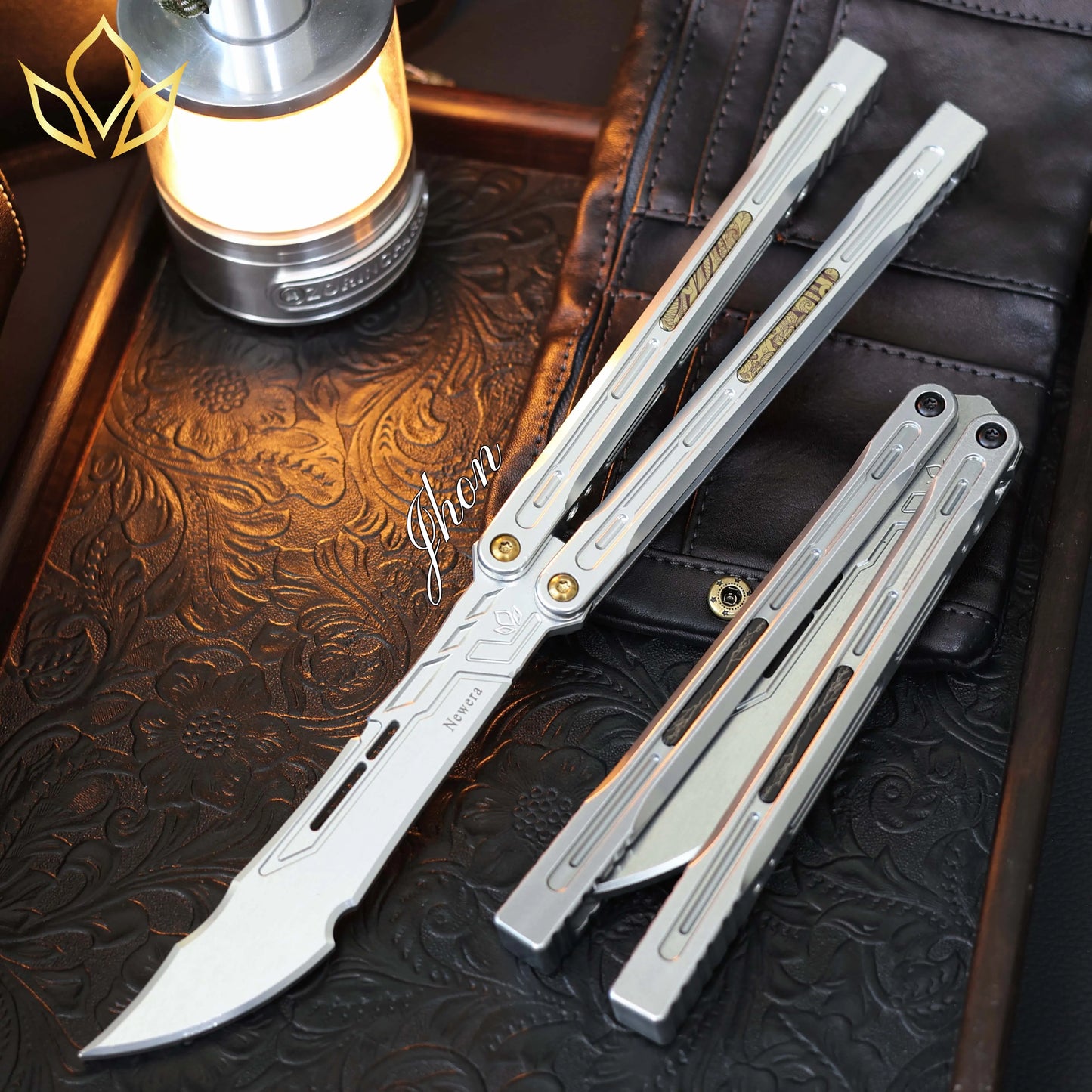 Newera JHong Original Balisong 7075 Aluminum TC4 Titanium Alloy Patch Handle 7075 Aluminum Blade Trainer Bushing