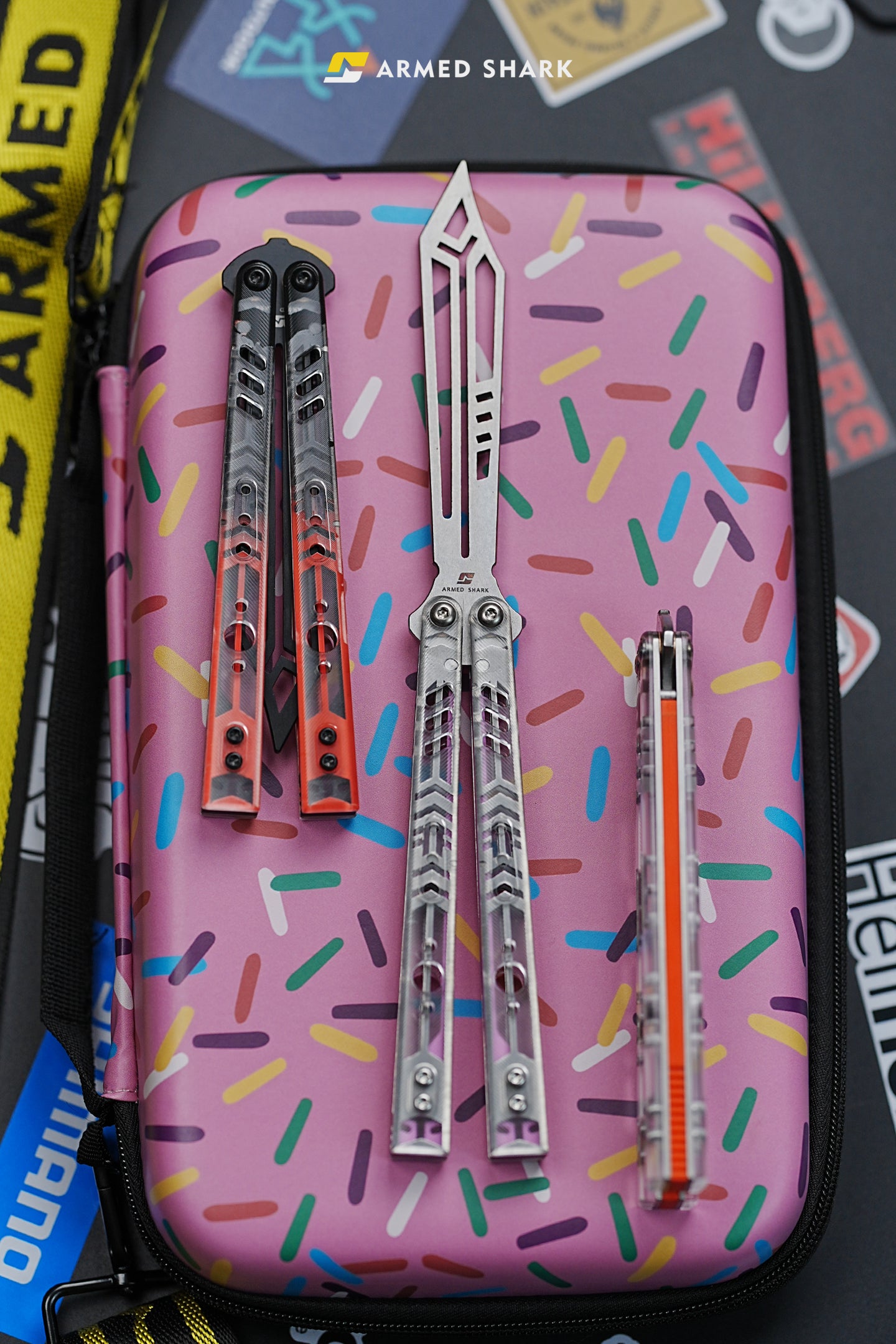 ARMED SHARK Transparent Acrylic Plate REP Balisong Clone 5CR15 Stainless Steel imported acrylic G10 integrated counterweight Bushings