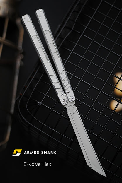 ARMED SHARK E-volve Hex Balisong Clone 7075 Aluminum Alloy Handle 440c Stainless Steel Blade Bushing