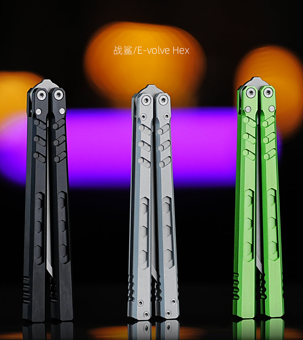 ARMED SHARK E-volve Hex Balisong Clone 7075 Aluminum Alloy Handle 440c Stainless Steel Blade Bushing
