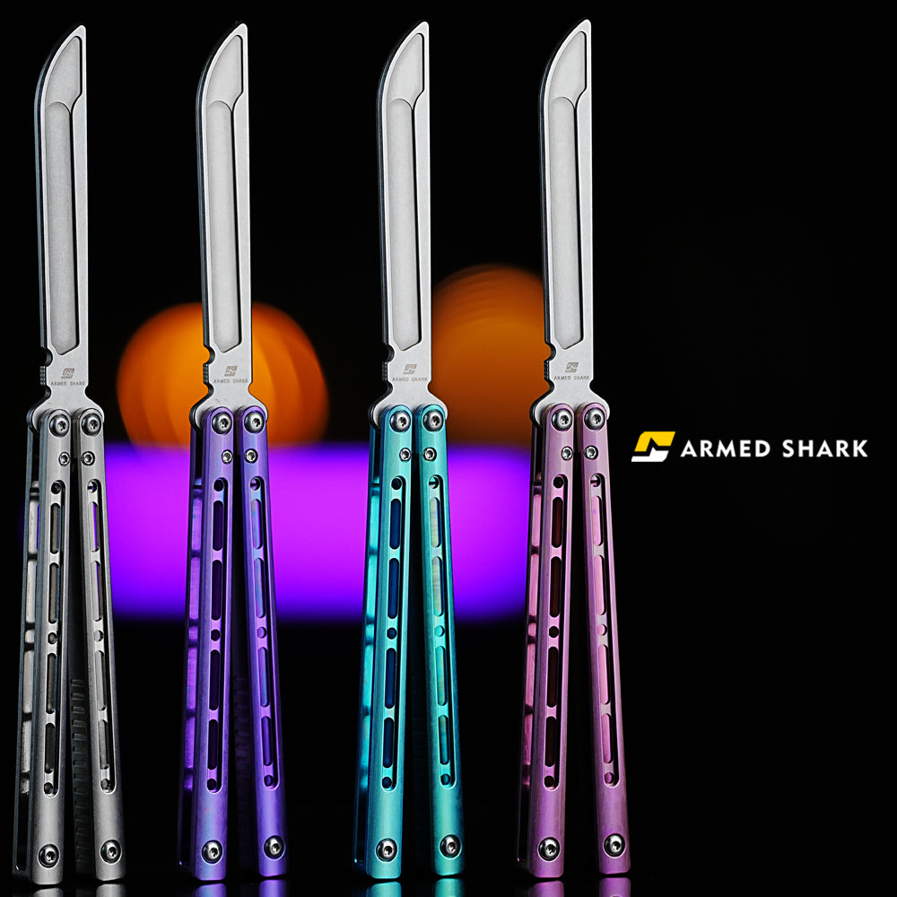 ARMED SHARK MASHIN Balisong Clone TC4 Titanium Alloy Handle 5CR15 Stainless Steel Blade Bushing