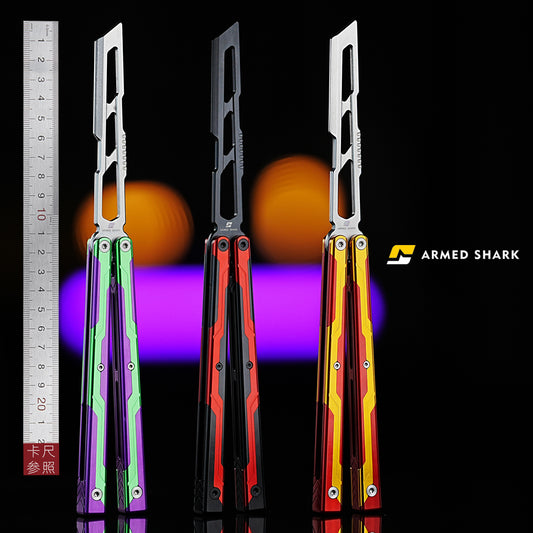 Armed Shark Ajax Balisong Clone Seven Series Aluminum Alloy G10 Patch Handle Stainless Steel Trainer Blade Bushing Balisong