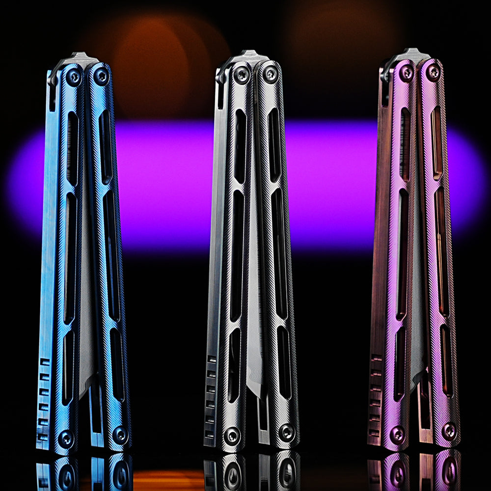 ARMED SHARK Tsunami Fake Blade Balisong Clone Titanium alloy handle Damascus stainless steel blade Bushing