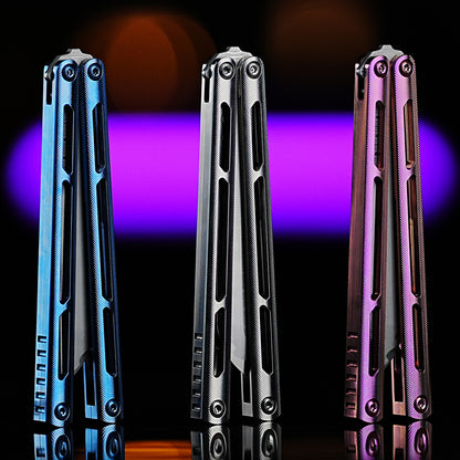 ARMED SHARK Tsunami Fake Blade Balisong Clone Ice crystal titanium alloy/TC4 Titanium alloy handle Damascus stainless steel blade Bushing