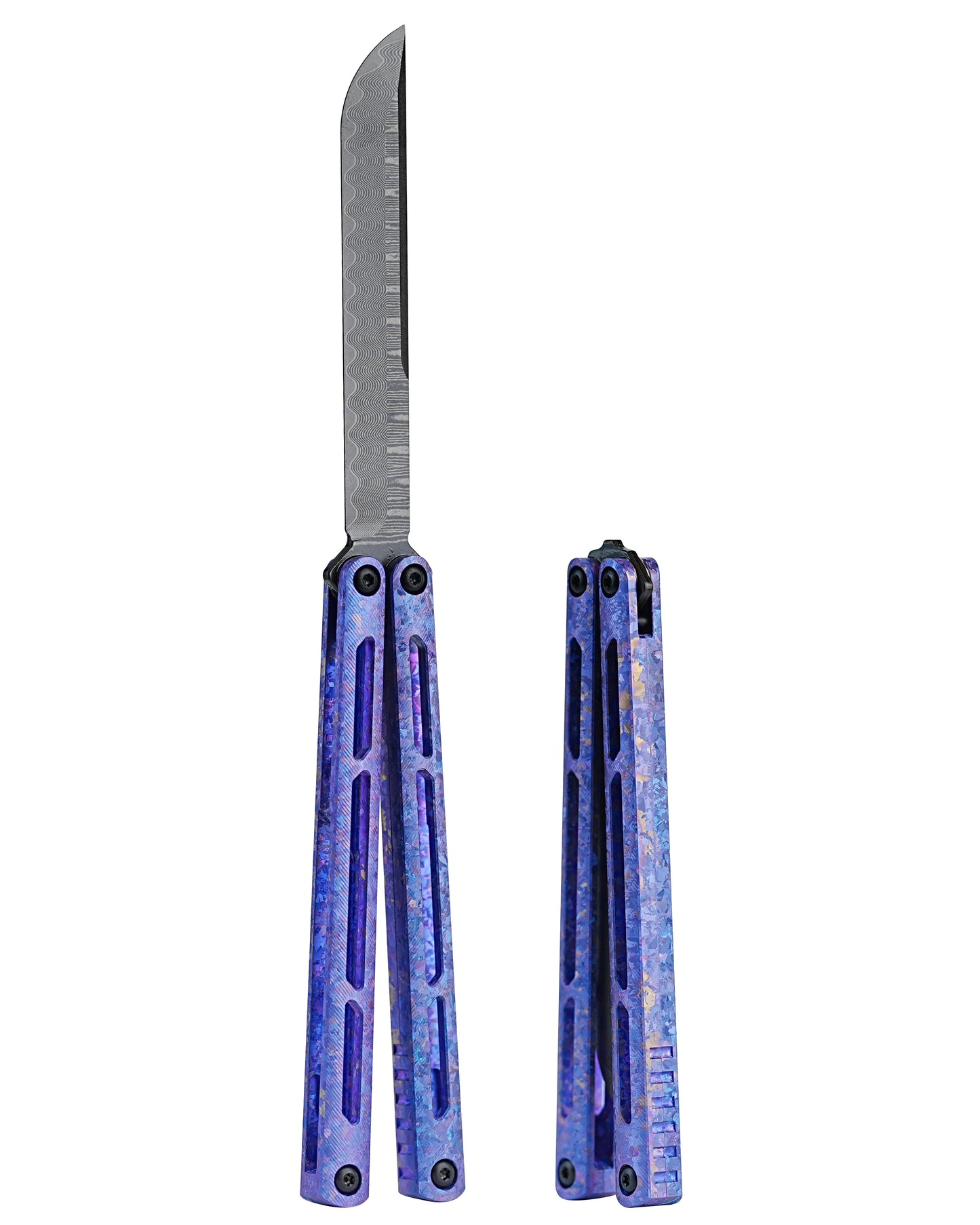 ARMED SHARK Tsunami Fake Blade Balisong Clone Ice crystal titanium alloy/TC4 Titanium alloy handle Damascus stainless steel blade Bushing